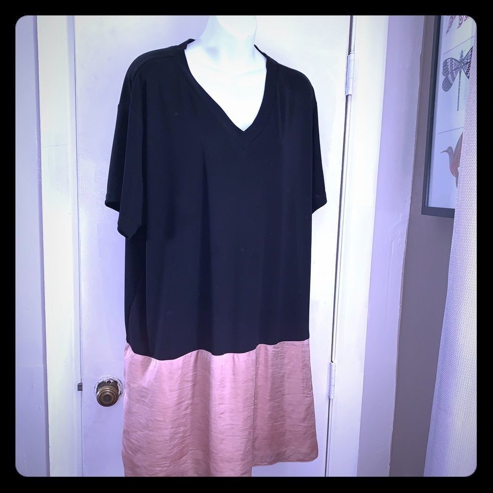 ASOS Oversize Black Shirt Dress Salmon Hem-10/L